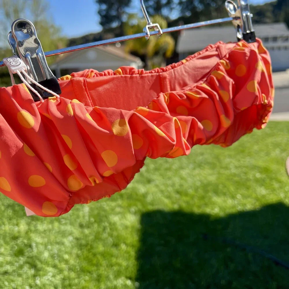 Caroline Constas Leila Bikini Top Gathered Polka Dot Bandeau Orange Size XS NWT - Picture 5 of 6